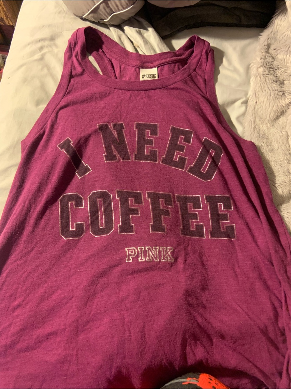 Victoria's Secret PINK Maroon "I Need Coffee" Racerback Tank Top - Size Medium